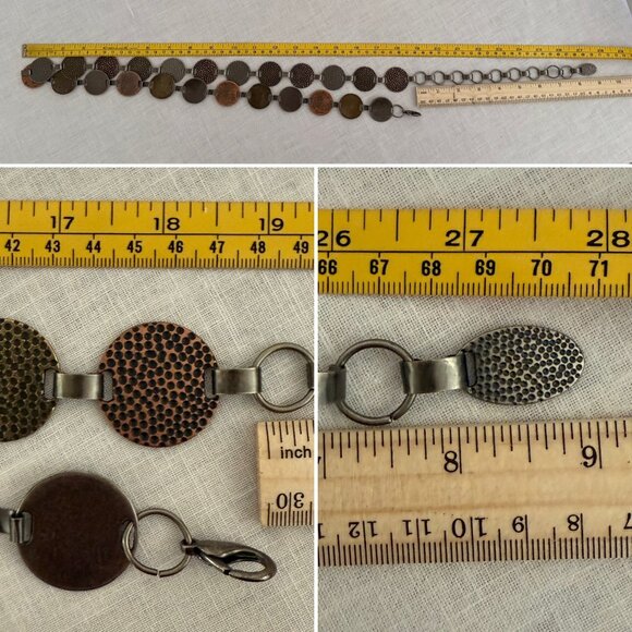 Vintage Hammered Metal Disc Chain Belt Adjustable Length Bronze & Silver Tones - Picture 7 of 11